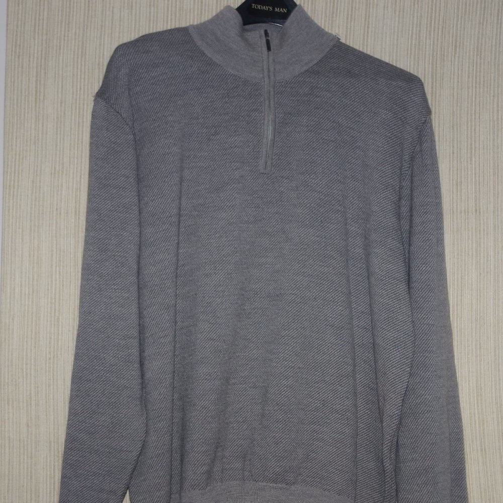Toscano Italy Merino wool Gray Zip up Men Pullover Size:XXL